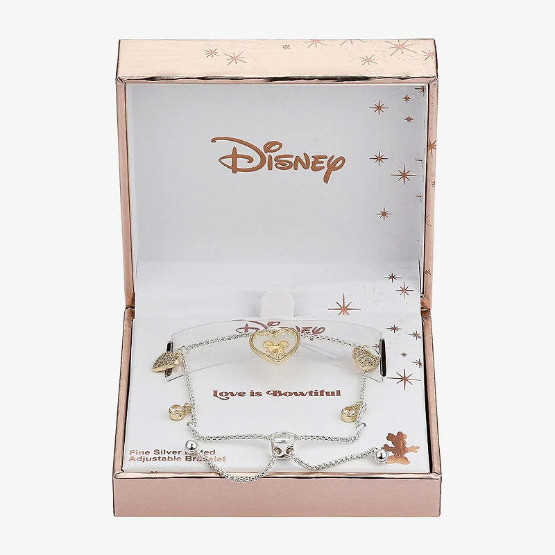 Disney Classics Love Womens Cubic Zirconia 14K Gold Over Brass Heart Minnie Mouse Bolo Bracelet