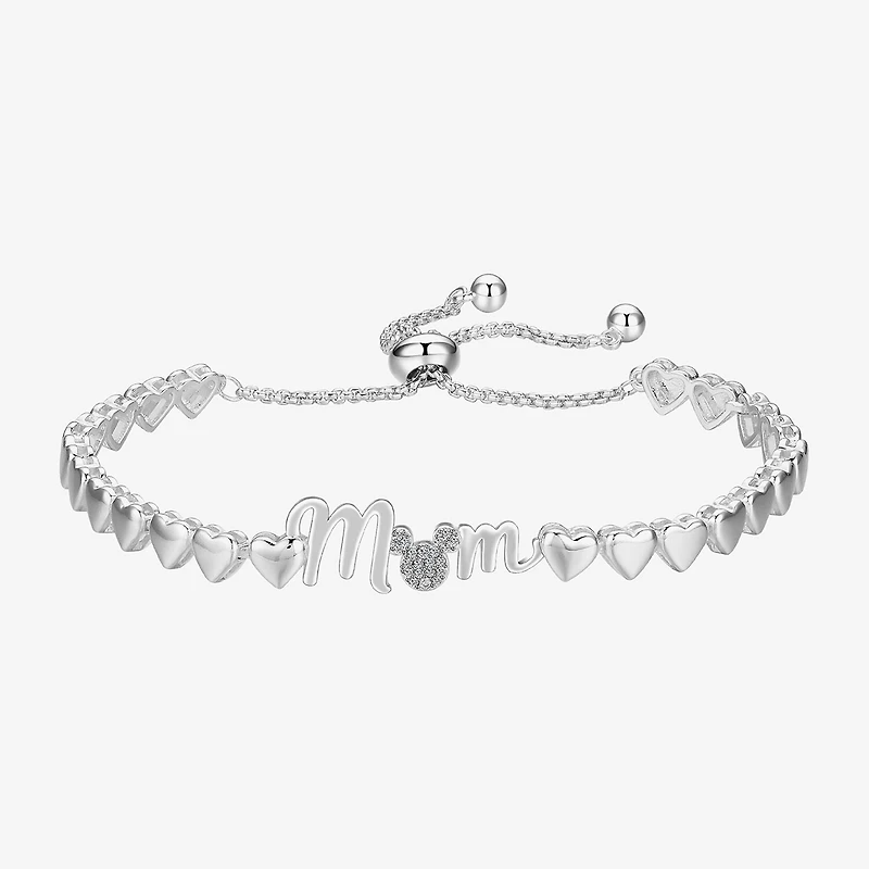 Disney Classics Mom Womens Cubic Zirconia Heart Mickey Mouse Bolo Bracelet