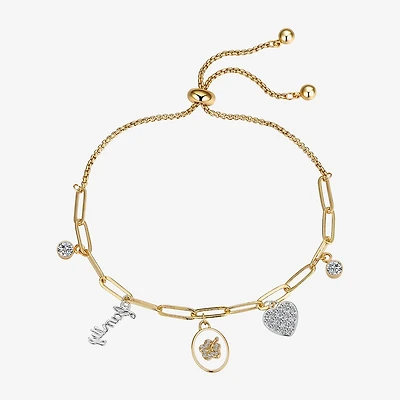 Disney Classics Family Ohana Womens Cubic Zirconia 14K Gold Over Brass Flower Heart Lilo & Stitch Bolo Bracelet