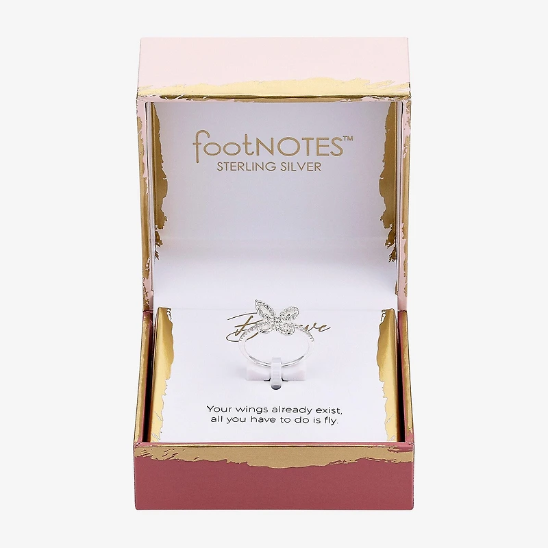 Footnotes Believe Womens Cubic Zirconia Sterling Silver Butterfly Band