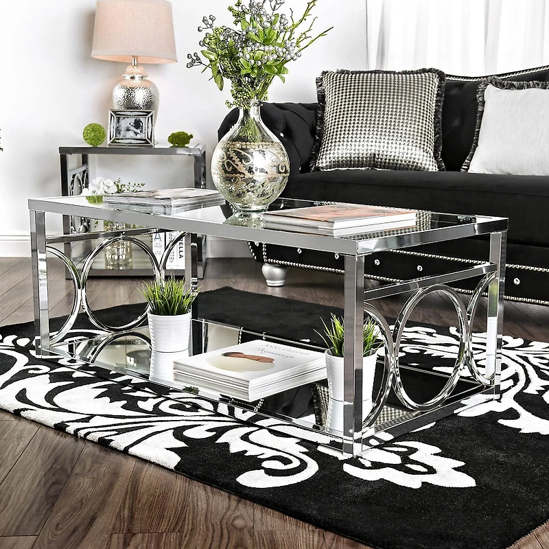 Furniture of America™ Jasper Glass Top Mirrored Storage Glass Coffee Table