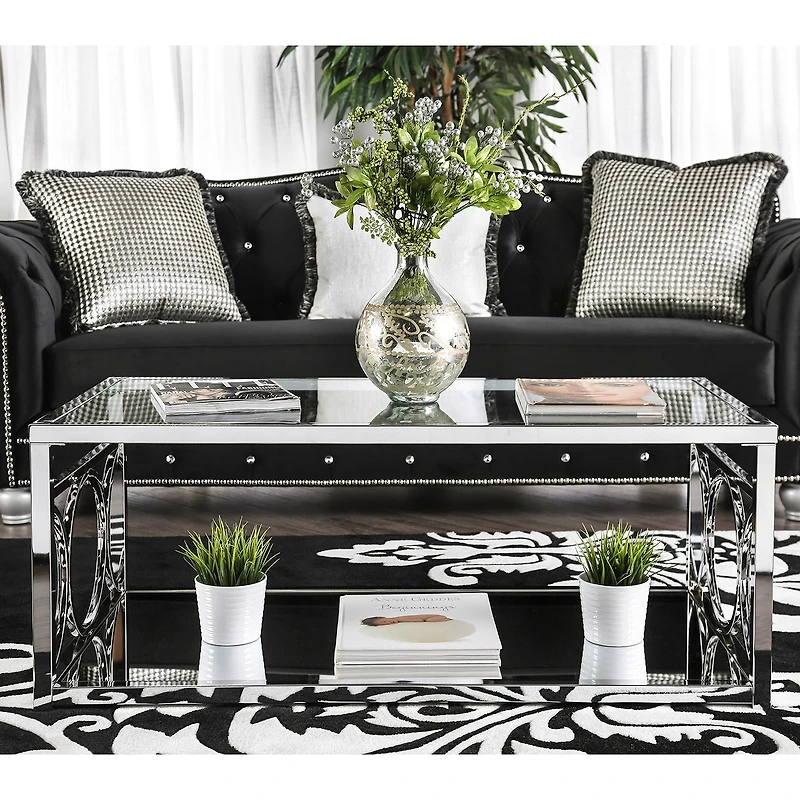 Furniture of America™ Jasper Glass Top Mirrored Storage Glass Coffee Table