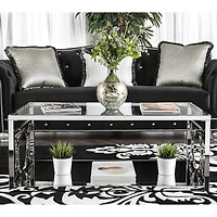 Furniture of America™ Jasper Glass Top Mirrored Storage Glass Coffee Table
