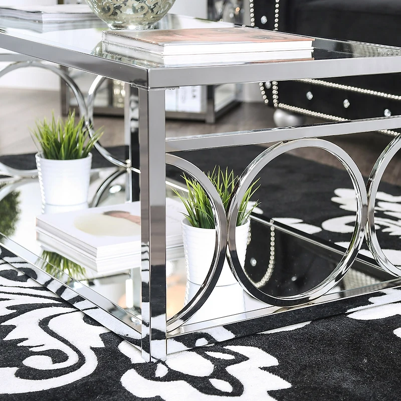 Furniture of America™ Jasper Glass Top Mirrored Storage Glass Coffee Table