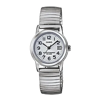 Casio® Womens White Dial Stainless Steel Expansion Solar Watch LTPS100E-7BV