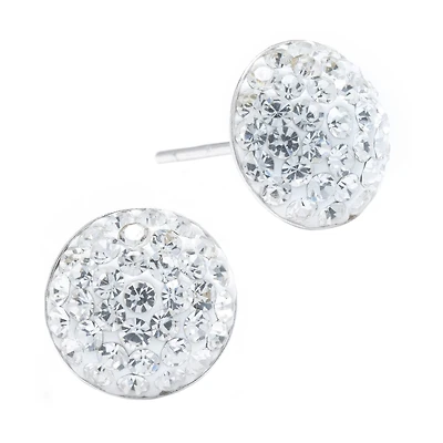 Silver Treasures Crystal Sterling Silver 9mm Round Stud Earrings