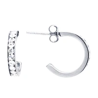 Silver Treasures Womens Crystal Sterling Silver 15mm Hoop Earrings