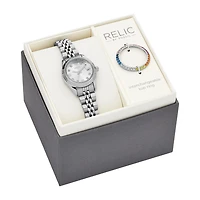 Relic By Fossil Keira Womens Crystal Accent Silver Tone Stainless Steel 2-pc. Watch Boxed Set Zr12613set