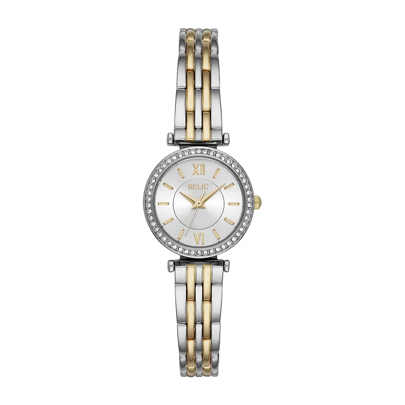 Relic By Fossil Kimberly Womens Crystal Accent Two Tone Bracelet Watch Zr34593