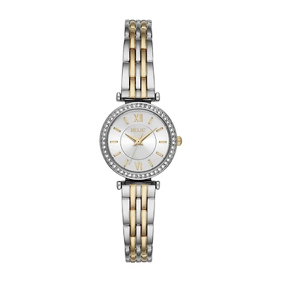 Relic By Fossil Kimberly Womens Crystal Accent Two Tone Bracelet Watch Zr34593