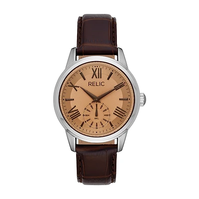 Relic By Fossil Myles Mens Brown Leather Strap Watch Zr77325