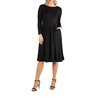 24/7 Comfort Apparel Midi Length Fit And Flare Pocket Dress