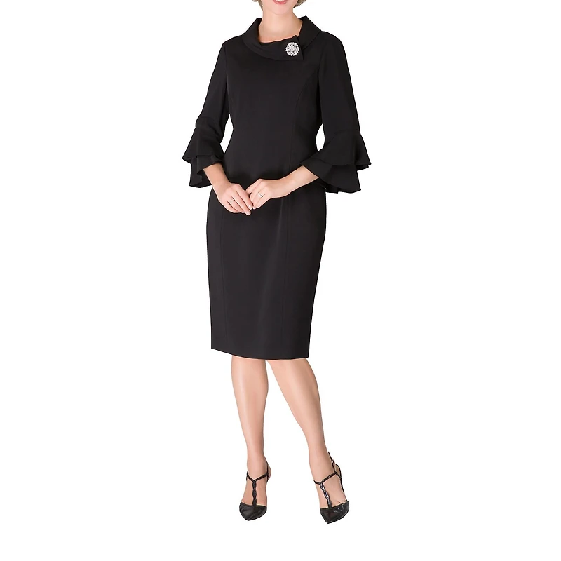 Giovanna Signature Womens Cowl Neck 3/4 Sleeve Embellished Shift Dress