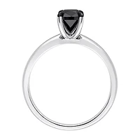 Midnight Black Womens 1 CT. Natural Diamond 14K Gold Cushion Solitaire Engagement Ring