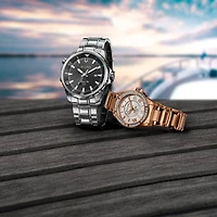 Bulova Marine Star Womens Diamond Accent Rose Goldtone Stainless Steel Bracelet Watch 98r295