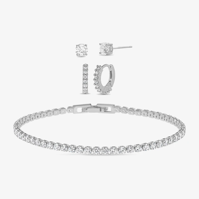olivia and jackson Womens Cubic Zirconia Pure Silver Over Brass 4-pc. Jewelry Set