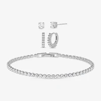 olivia and jackson Womens Cubic Zirconia Pure Silver Over Brass 4-pc. Jewelry Set