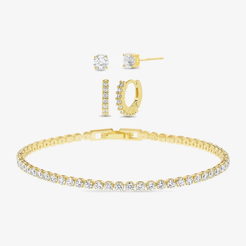olivia and jackson Womens Cubic Zirconia 14K Gold Over Brass 4-pc. Jewelry Set