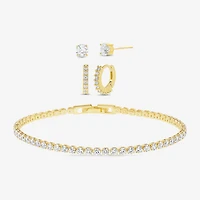 olivia and jackson Womens Cubic Zirconia 14K Gold Over Brass 4-pc. Jewelry Set