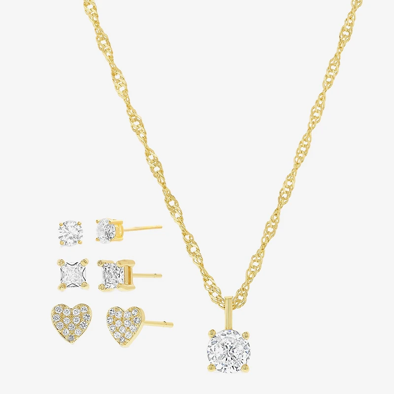 olivia and jackson Womens Cubic Zirconia 14K Gold Over Brass Heart Round 5-pc. Jewelry Set