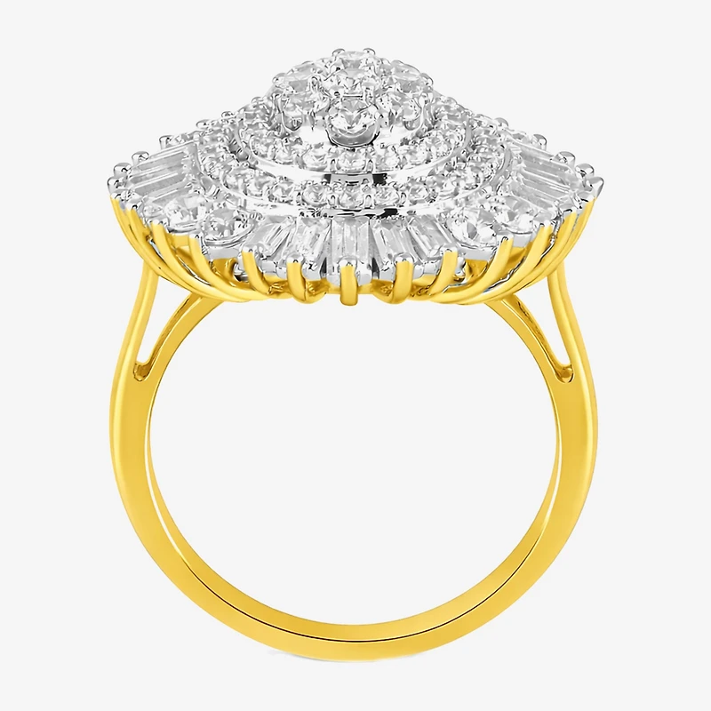 Womens CT. T.W. Lab Grown White Diamond 10K Gold Cluster Cocktail Ring