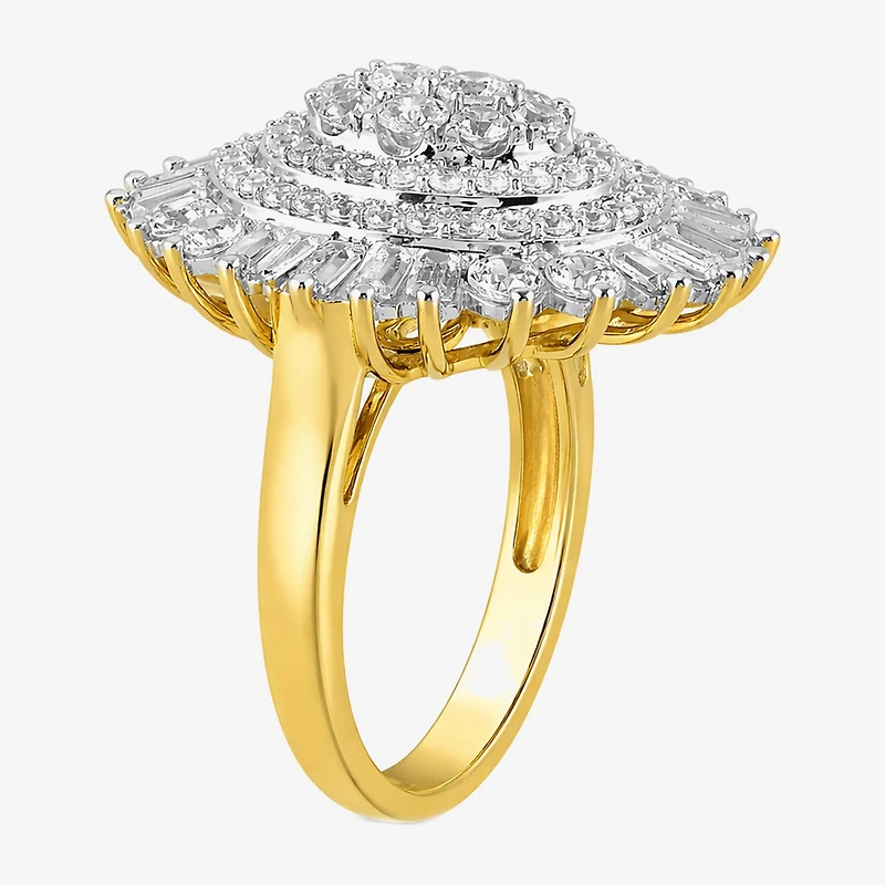 Womens CT. T.W. Lab Grown White Diamond 10K Gold Cluster Cocktail Ring