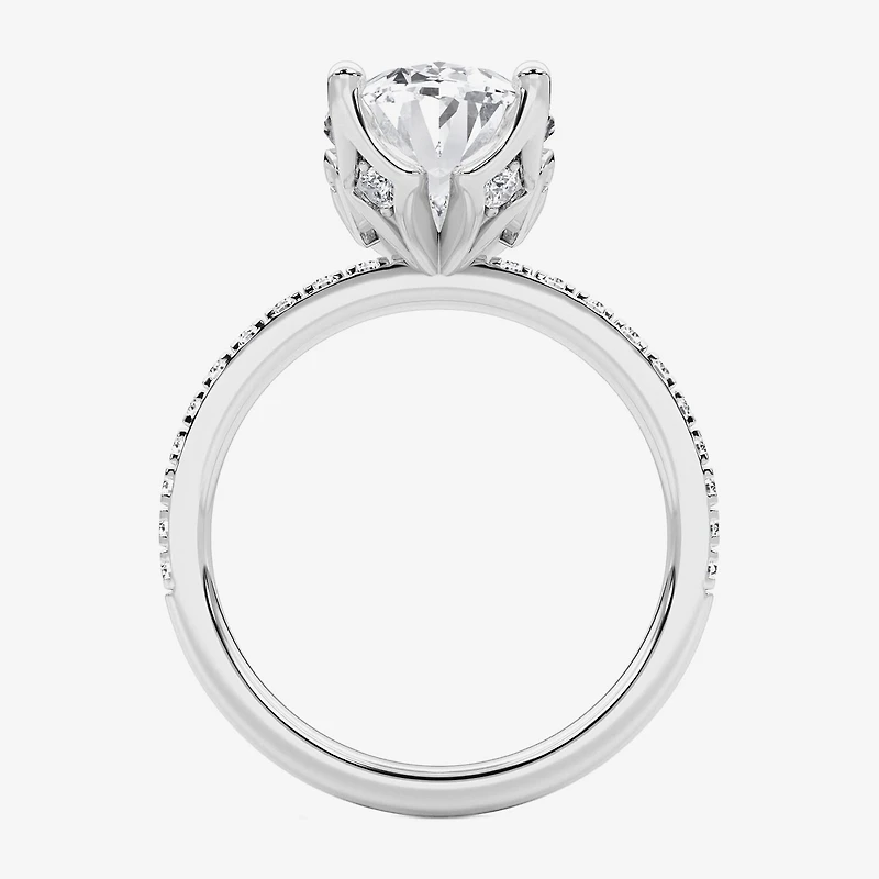Grown Gorgeous (F / Vs2) Womens CT. T.W. Lab White Diamond 14K Gold Oval Side Stone Engagement Ring