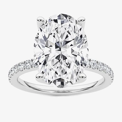 Grown Gorgeous (F / Vs2) Womens 4 CT. T.W. Lab White Diamond 14K Gold Oval Side Stone Engagement Ring