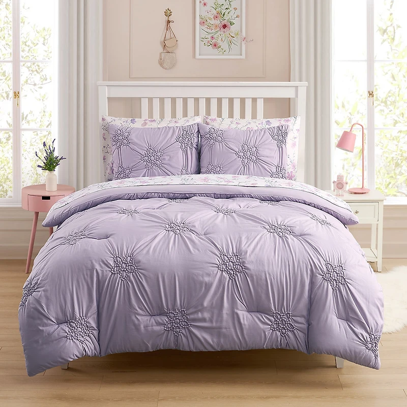 Sweet Home Collection Pintuck Floral Kids Bedding Set Down Alternative Comforter Set