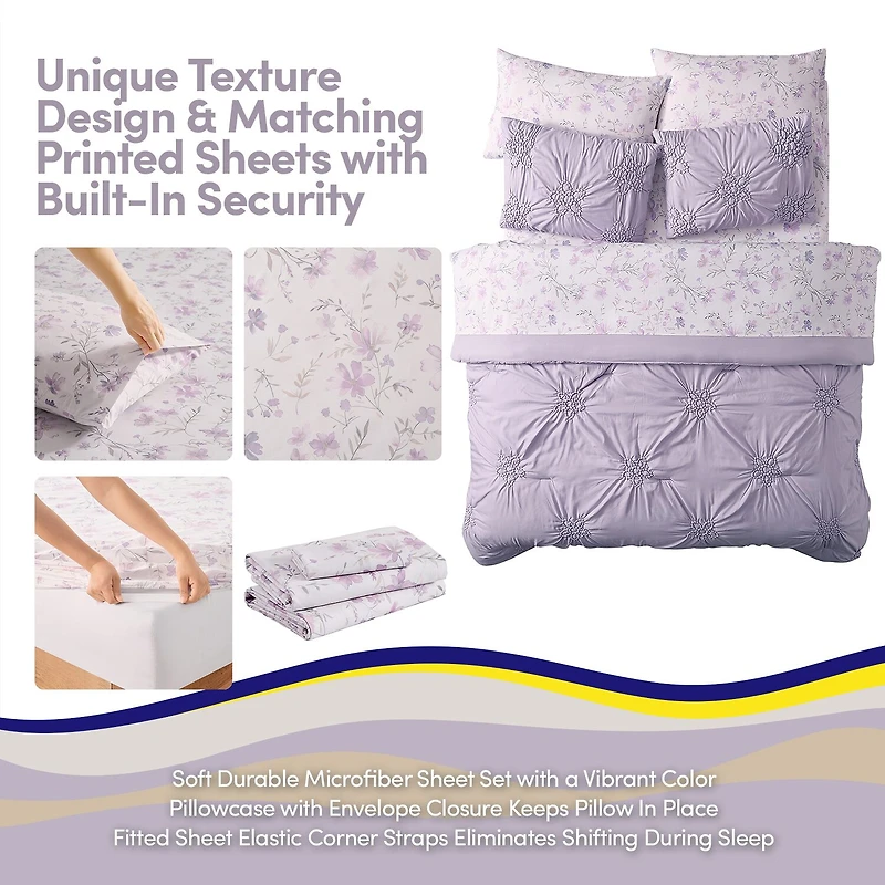 Sweet Home Collection Pintuck Floral Kids Bedding Set Down Alternative Comforter Set