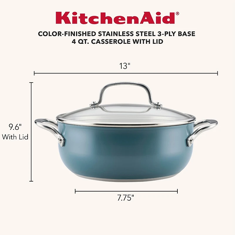KitchenAid Color-Finished Stainless Steel 3-Ply Base 4-qt. Dutch Oven