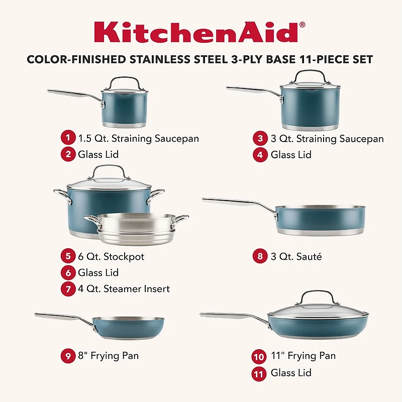 KitchenAid Stainless Steel 3-Ply 11-pc. Cookware Set