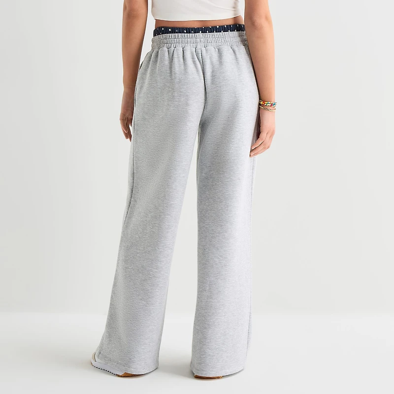 Arizona Womens Juniors Wide Leg Mid Rise Fleece Sweatpant