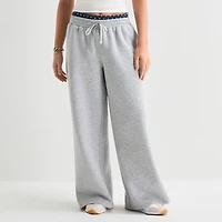 Arizona Womens Juniors Wide Leg Mid Rise Fleece Sweatpant