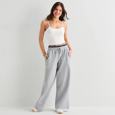 Arizona Womens Juniors Wide Leg Mid Rise Fleece Sweatpant