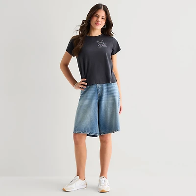 Arizona Curvy Womens 12" Mid Rise Juniors Denim Short