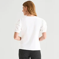Liz Claiborne Womens Round Neck Short Sleeve Blouse