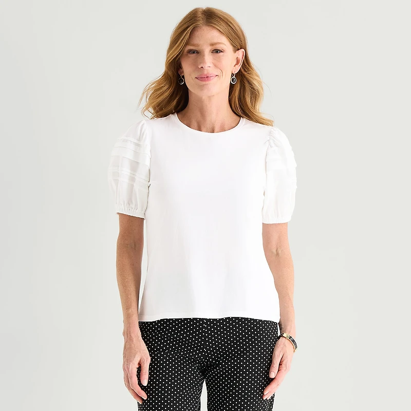 Liz Claiborne Womens Round Neck Short Sleeve Blouse