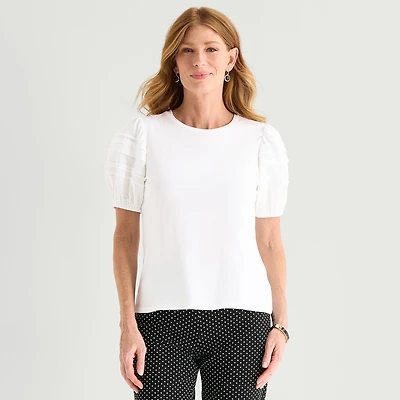 Liz Claiborne Womens Round Neck Short Sleeve Blouse