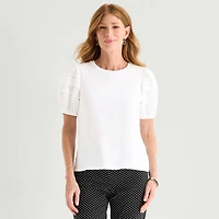 Liz Claiborne Womens Round Neck Short Sleeve Blouse