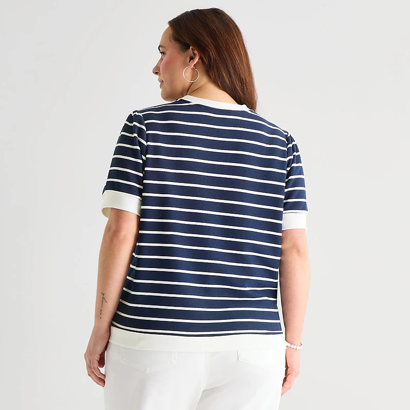 St. John's Bay Womens Plus Crew Neck Short Sleeve Blouse