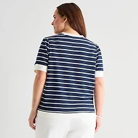 St. John's Bay Womens Plus Crew Neck Short Sleeve Blouse