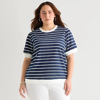 St. John's Bay Womens Plus Crew Neck Short Sleeve Blouse
