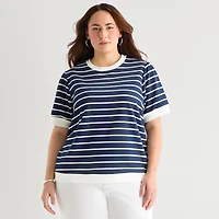 St. John's Bay Womens Plus Crew Neck Short Sleeve Blouse