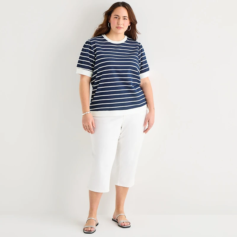 St. John's Bay Womens Plus Crew Neck Short Sleeve Blouse