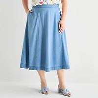 Liz Claiborne Womens Plus Mid Rise Midi Full Skirt