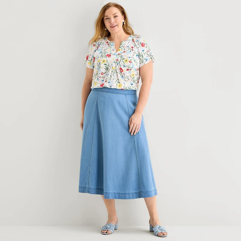 Liz Claiborne Womens Plus Mid Rise Midi Full Skirt
