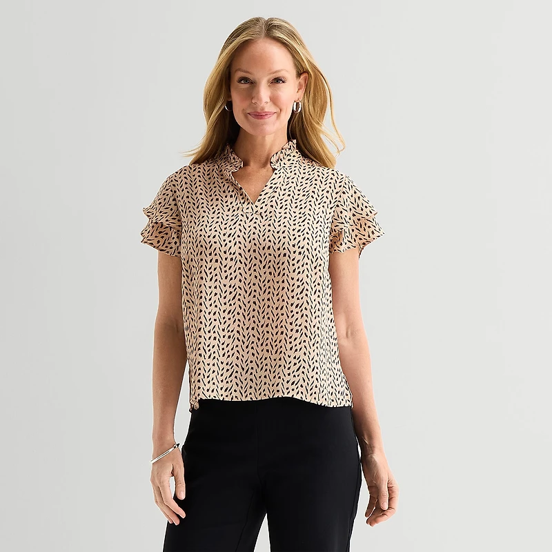 Liz Claiborne Womens Tall Split Crew Neck Short Sleeve Blouse