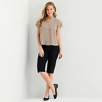 Liz Claiborne Womens Tall Split Crew Neck Short Sleeve Blouse