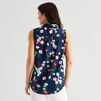 St. John's Bay Womens Tall Sleeveless Regular Fit Button-Down Shirt